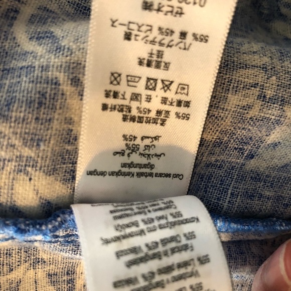 Day Dress of Blue and White Floral 55% Linen Blend Sleeveless Dress Size 6 - Picture 7 of 7